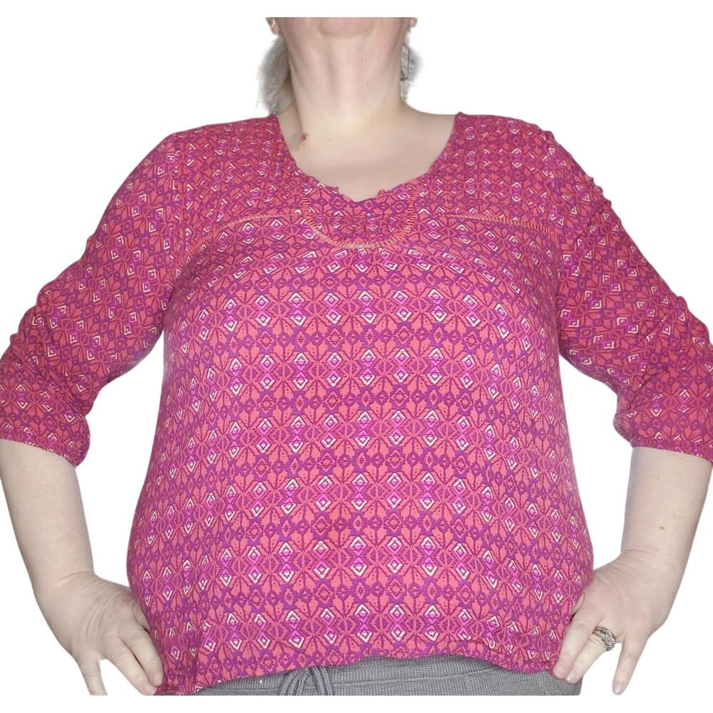 Pink Magenta Geo Print Blouse Women 3/4 Sleeve Boho Casual Top XXL (XL)  Mossimo